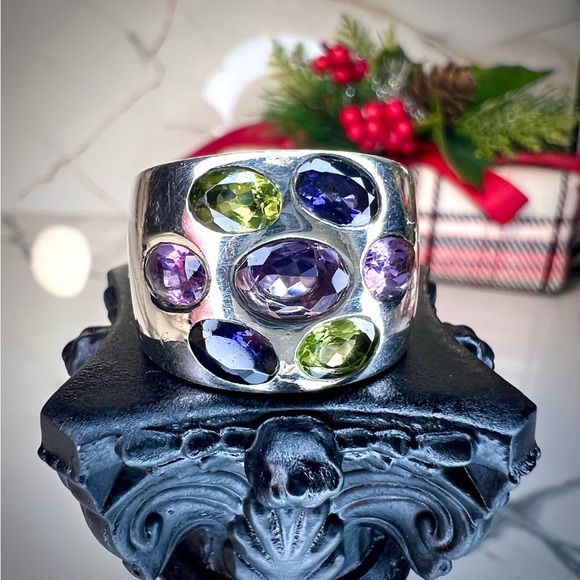 Gorgeous Vintage Heavy Sterling Multi Gemstone Ring 1960's - Picture 7 of 11